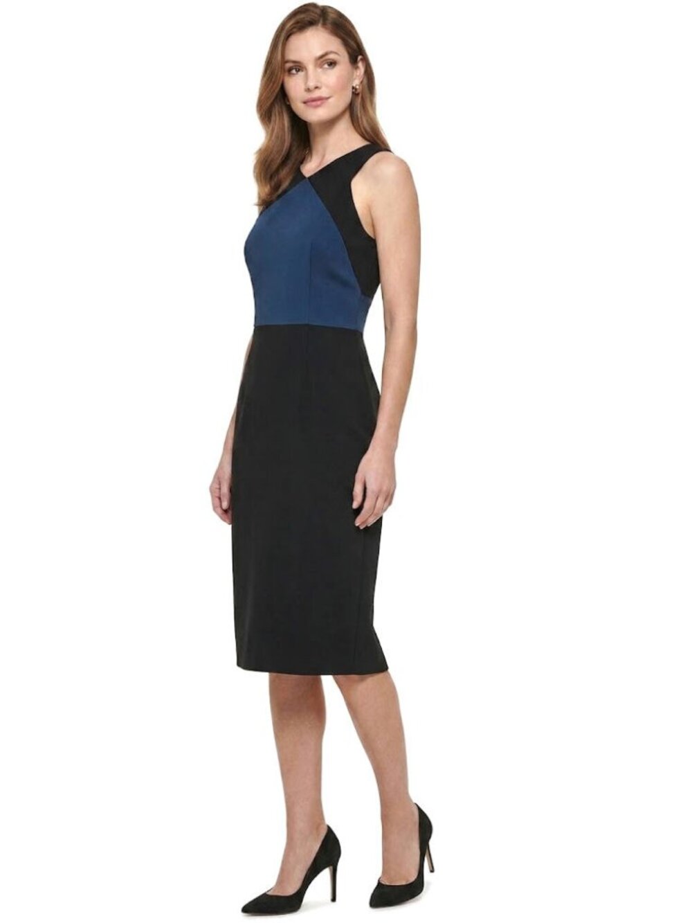 St. John Colorblock Cutout Sheath Dress, Black & Marine Blue, Womens Size 10